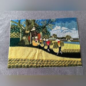 Vintage Vietnamese Handmade Silk Embroidered art, village Scenery